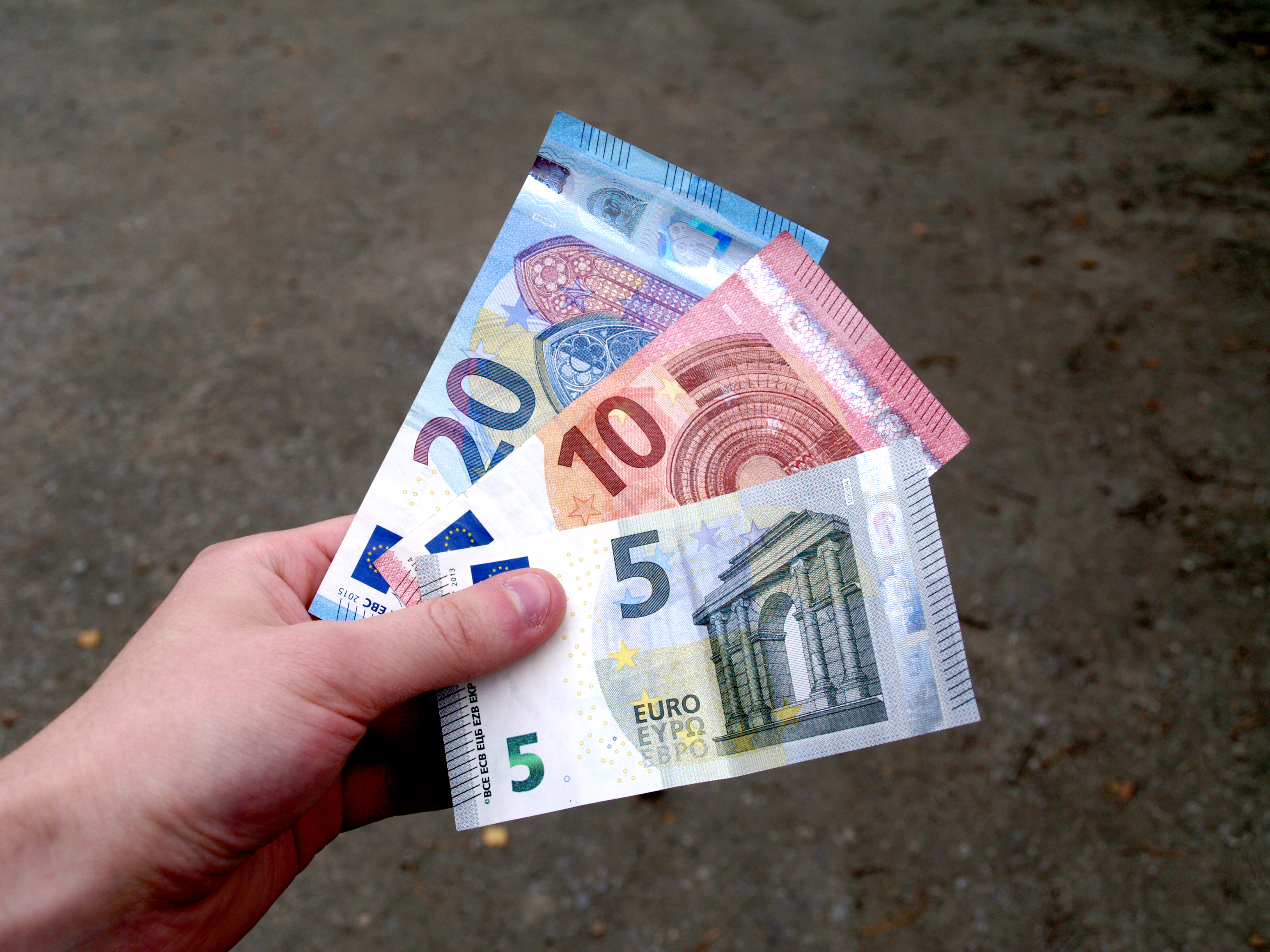 Second series 5, 10, 20 Euro banknotes in hand